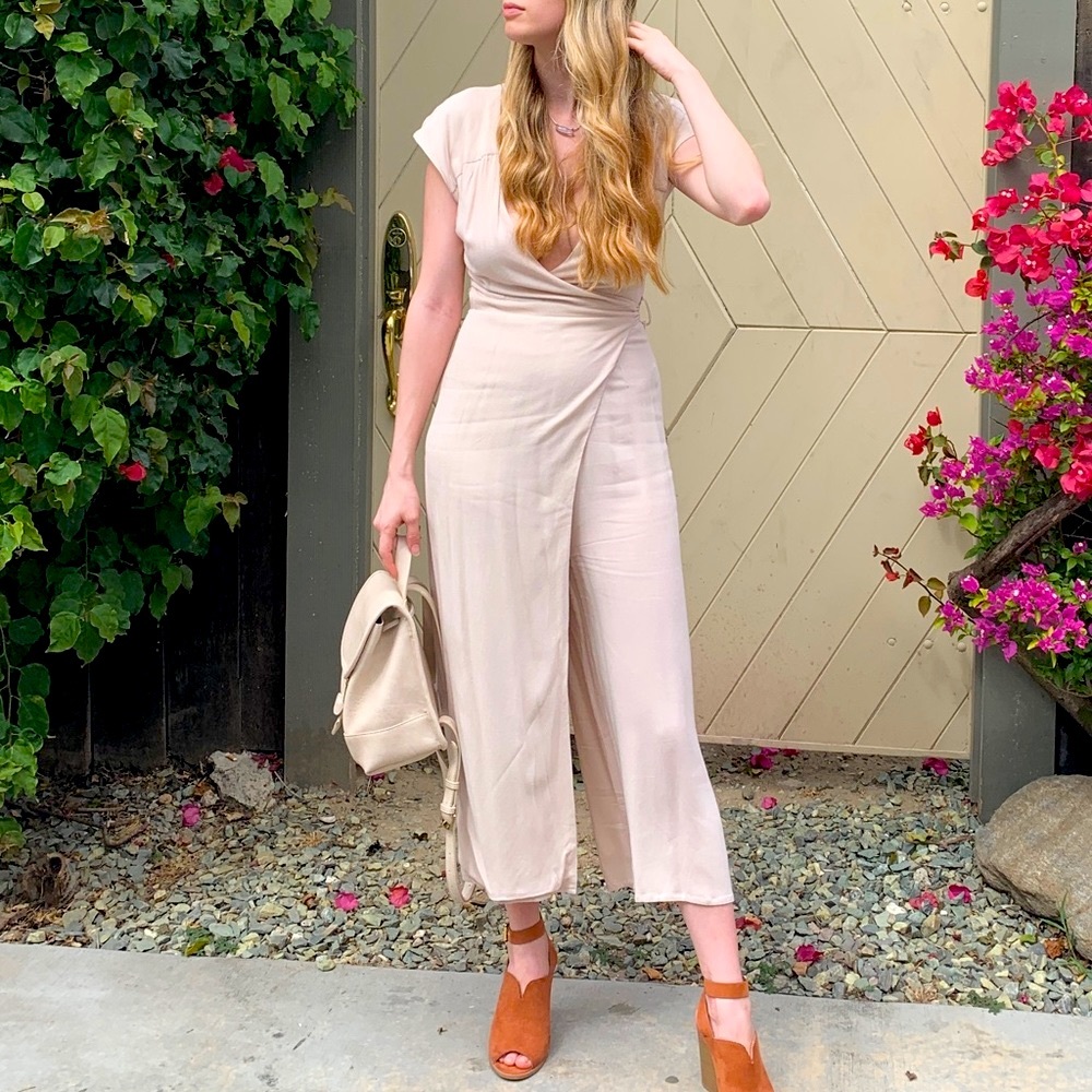 White cream GRADE & GATHER low neck jumpsuit